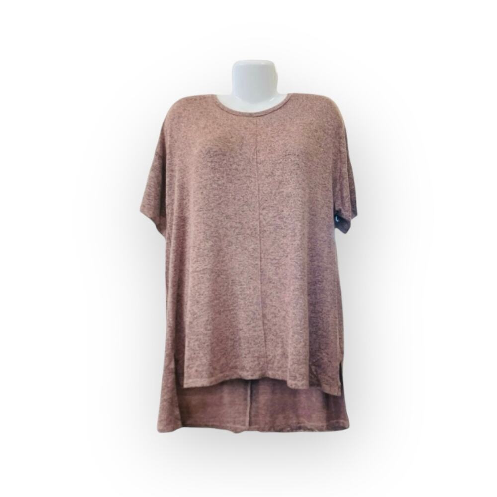 Primark Women's Blush/Gray Supersoft Long Line Short Slv Top | Size L (US10/12) - Picture 9 of 9